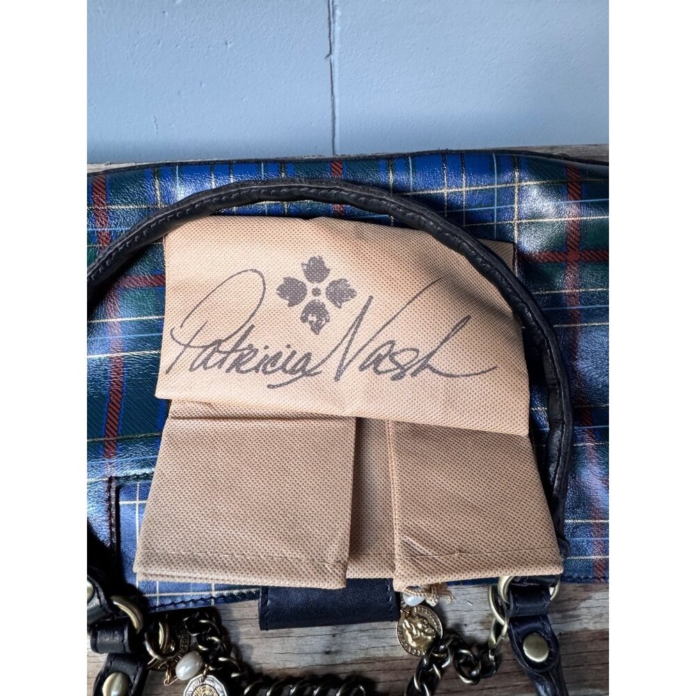 Patricia Nash Rienzo Womens Satchel Blue Green Tartan Plaid Double Handle - Picture 10 of 10